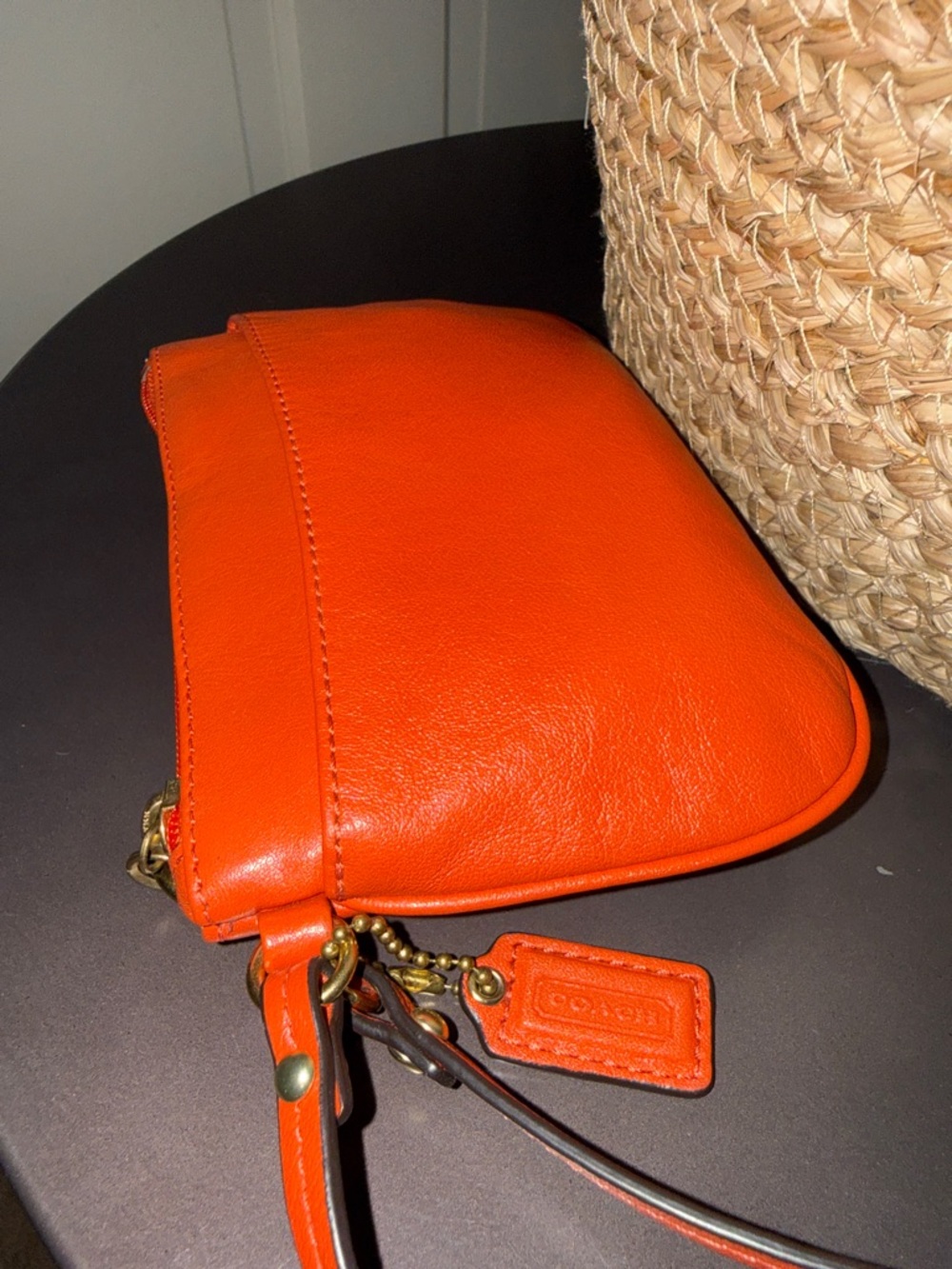 Coach Women's Orange Leather Wristlet Clutch - Picture 4 of 6